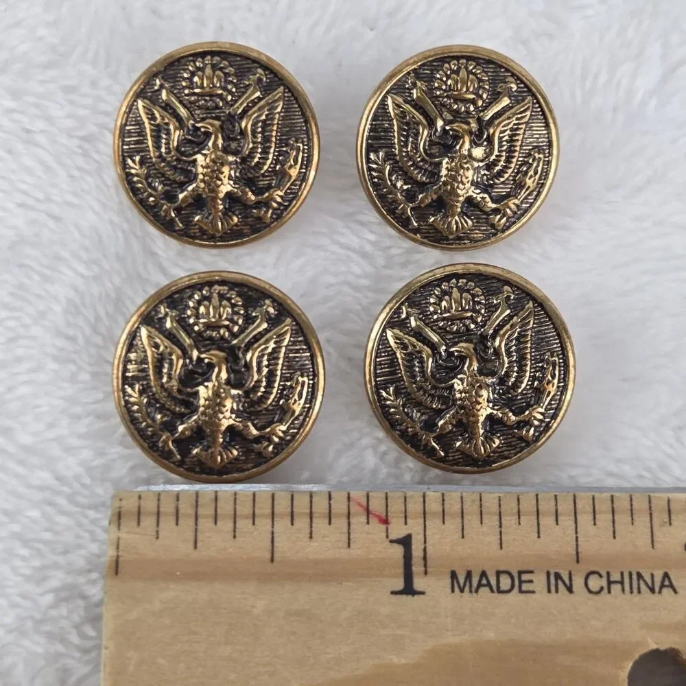 Vintage Eisen American Eagle Great Seal Brass Metal Shank Buttons Set of 4